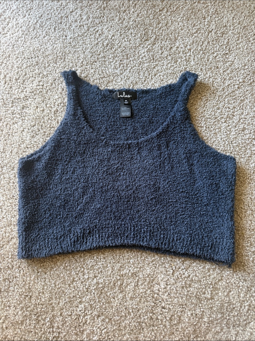 Lulu's Women’s Cozy Navy Blue Cropped Lounge Tank Top Size MEDIUM